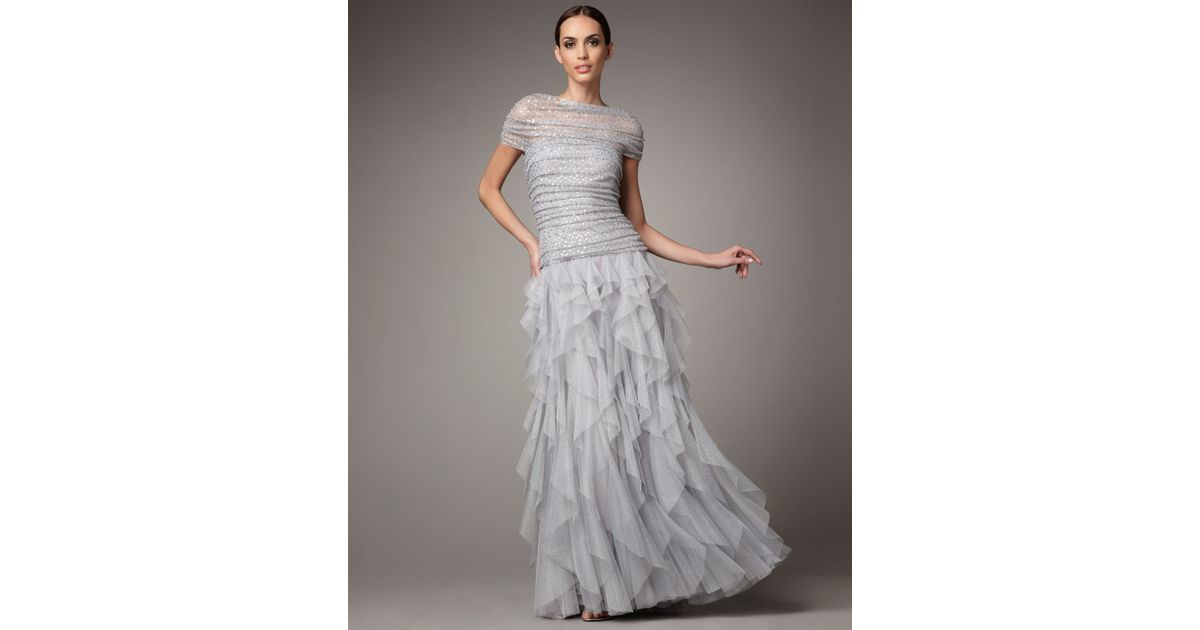 tadashi shoji silver gown