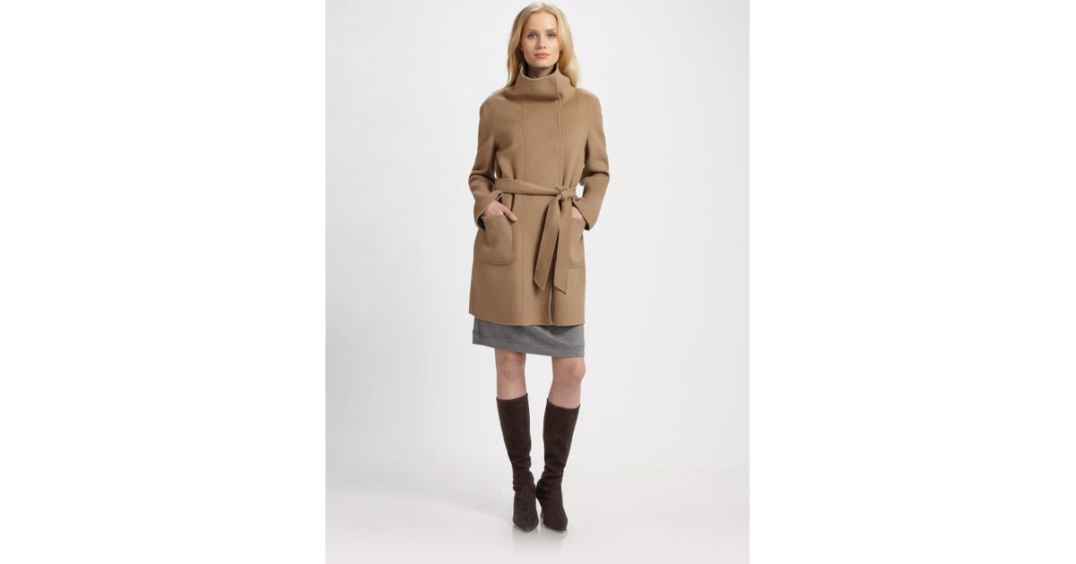 Lyst - Weekend By Maxmara Wool Funnel Neck Coat in Natural
