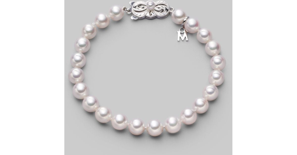 Lyst Mikimoto 7mm White Cultured Pearl 18k Gold Bracelet Lyst Mikimoto 7mm White Cultured Pearl 18k Gold Bracelet In