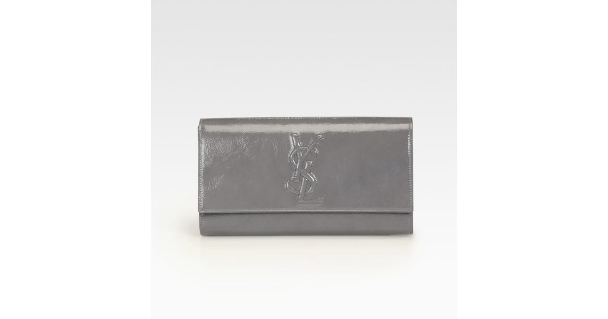 Saint laurent Leather Clutch in Gray (grey) | Lyst  