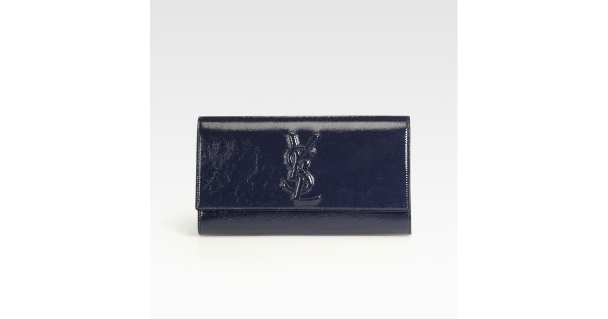 Saint laurent Ysl Large Patent Leather Clutch in Black (navy) | Lyst  