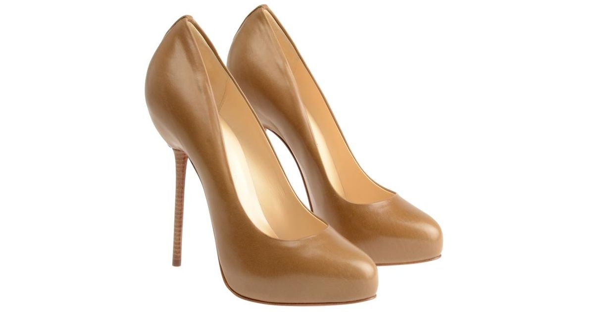 Christian louboutin Big Stack Leather Court Shoes in Beige (camel ...  