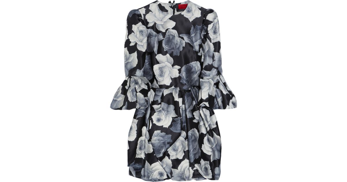 Lyst - Lanvin Floralprint Cotton and Silkblend Dress in Black