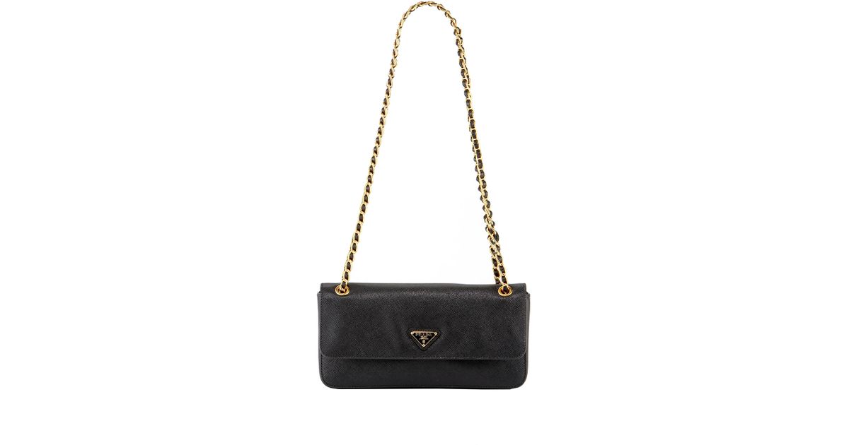 Prada Saffiano Lux Chain Shoulder Bag in Black | Lyst  