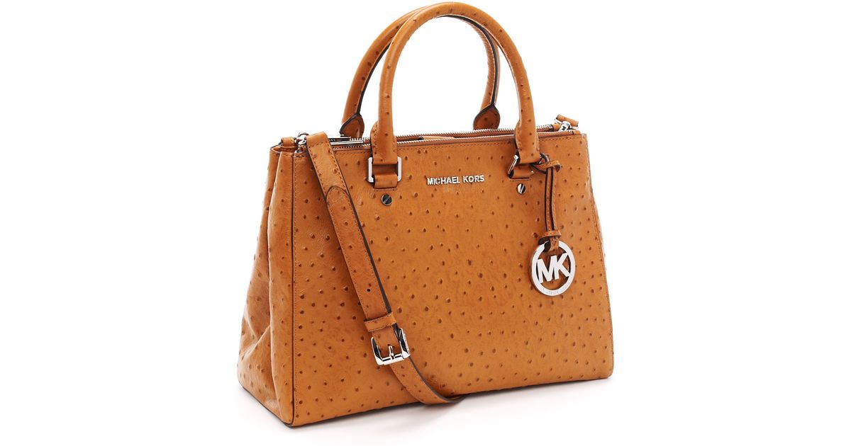 Lyst Michael Kors Medium Bedford Dressy Ostrich Embossed Tote Lyst Michael Kors Medium Bedford Dressy Ostrich Embossed Tote Luggage In Brown