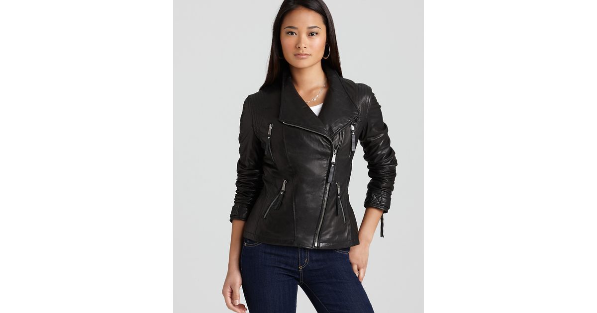 Lyst Michael Kors Asymmetric Zip Front Leather Jacket In Black