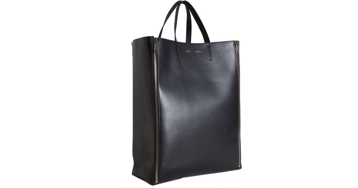 Cline Black Leather Zipper Detail Tote in Black | Lyst  