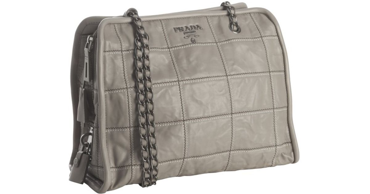 Prada Pumice Stitched Leather Chain Handle Bag in Gray (taupe) | Lyst  