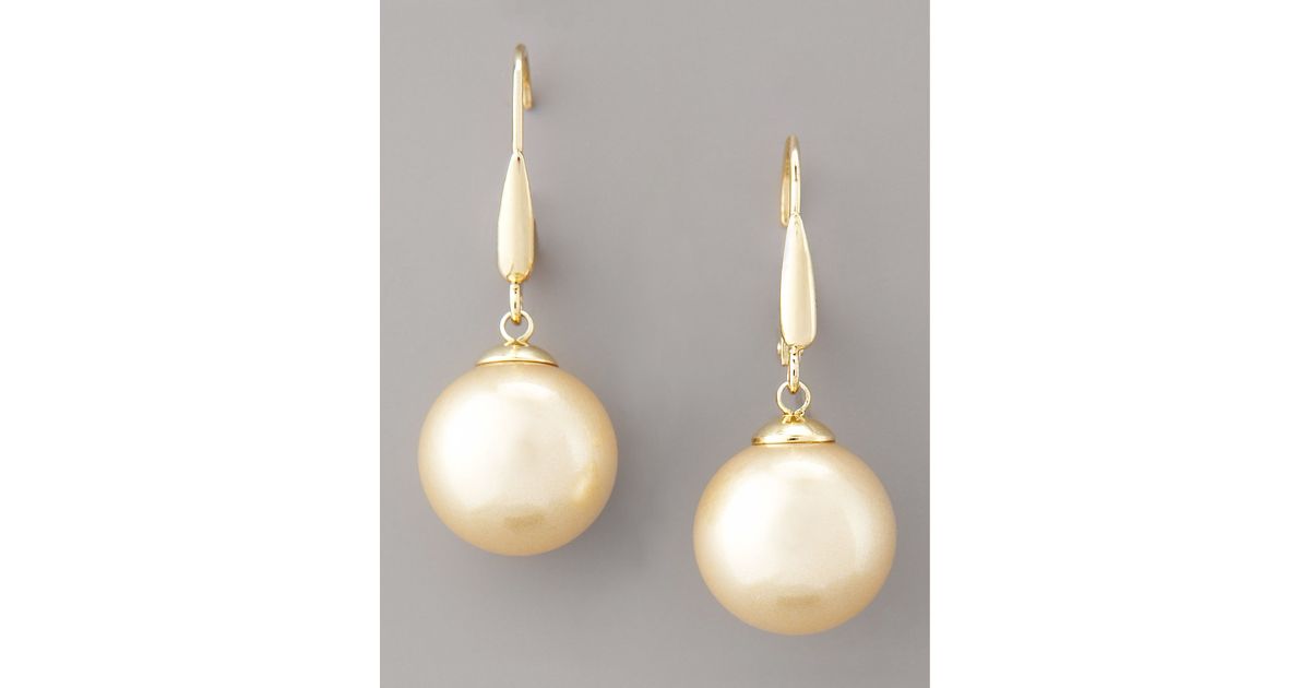 Lyst Majorica Champagne Pearl Drop Earrings In Metallic