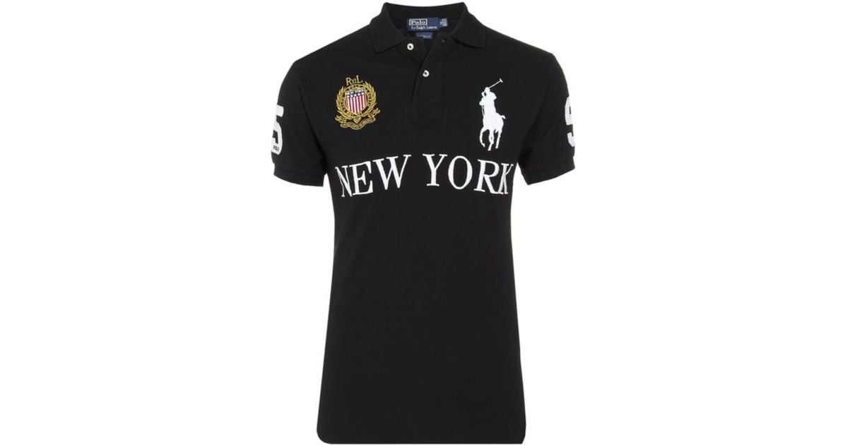 Polo ralph lauren New York Custom Fit Polo Shirt in Black for Men | Lyst