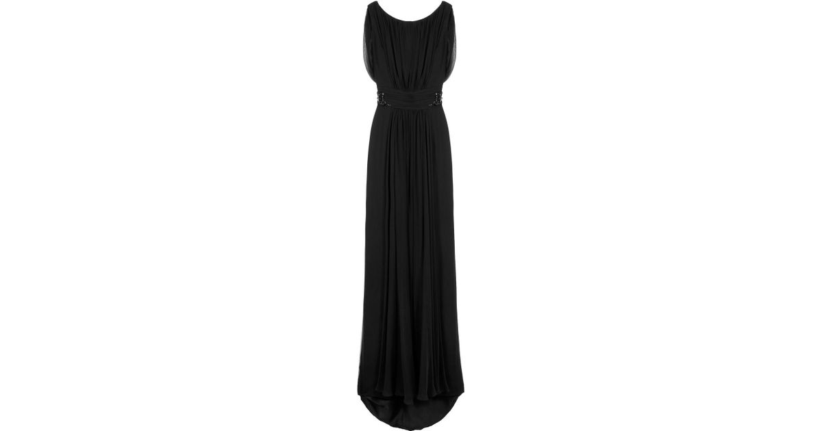marchesa draped sleeve printed chiffon gown