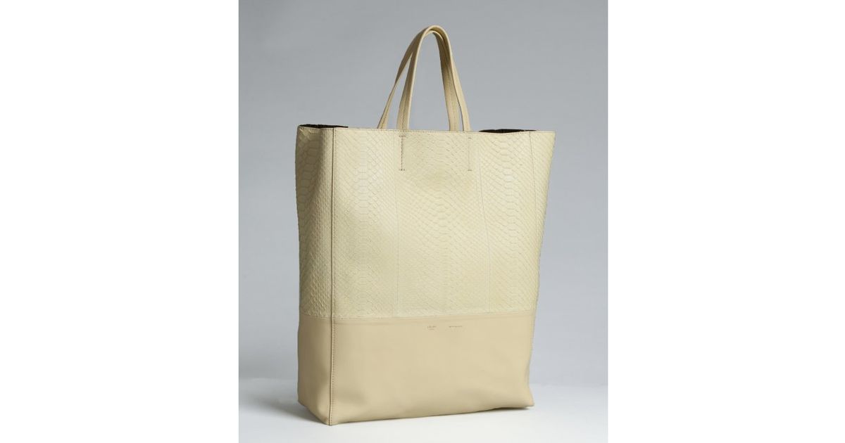 Cline Light Yellow Snake Embossed Leather Bi-Cabas Tote in Beige ...  