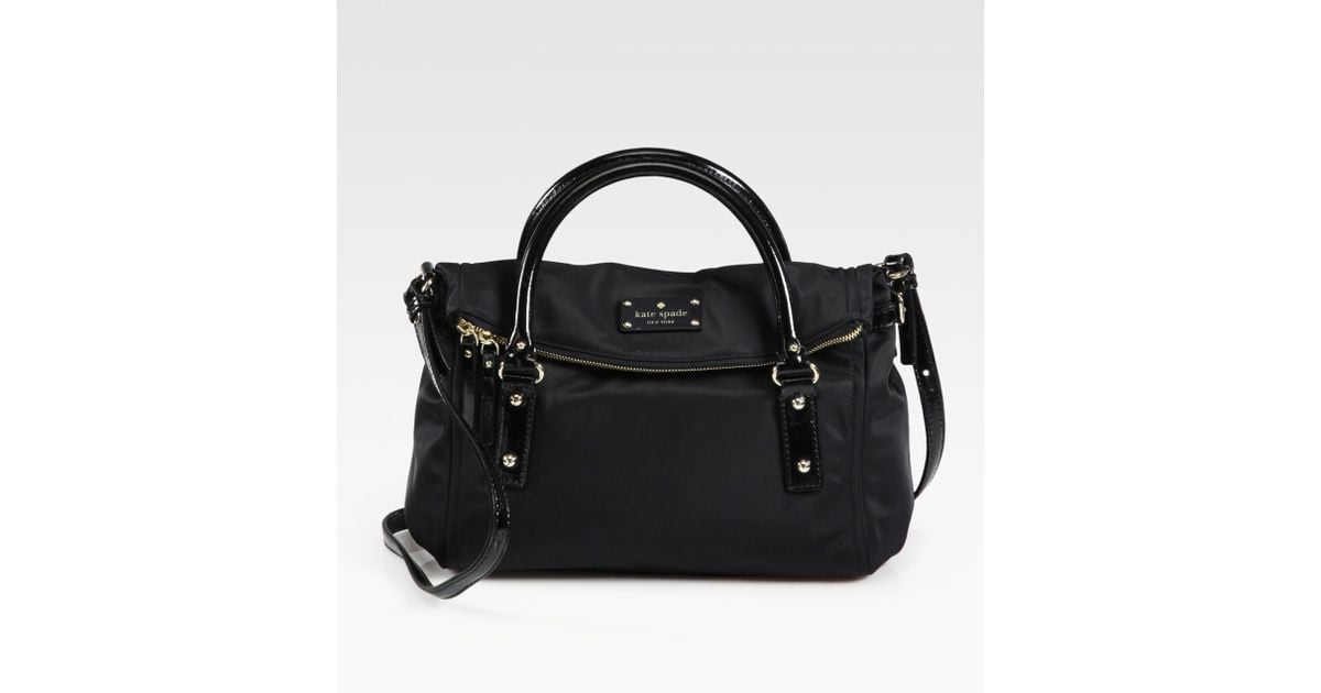 Lyst Kate Spade New York Small Leslie Foldover Nylon Patent Lyst Kate Spade New York Small Leslie Foldover Nylon Patent Leather Tote In Black
