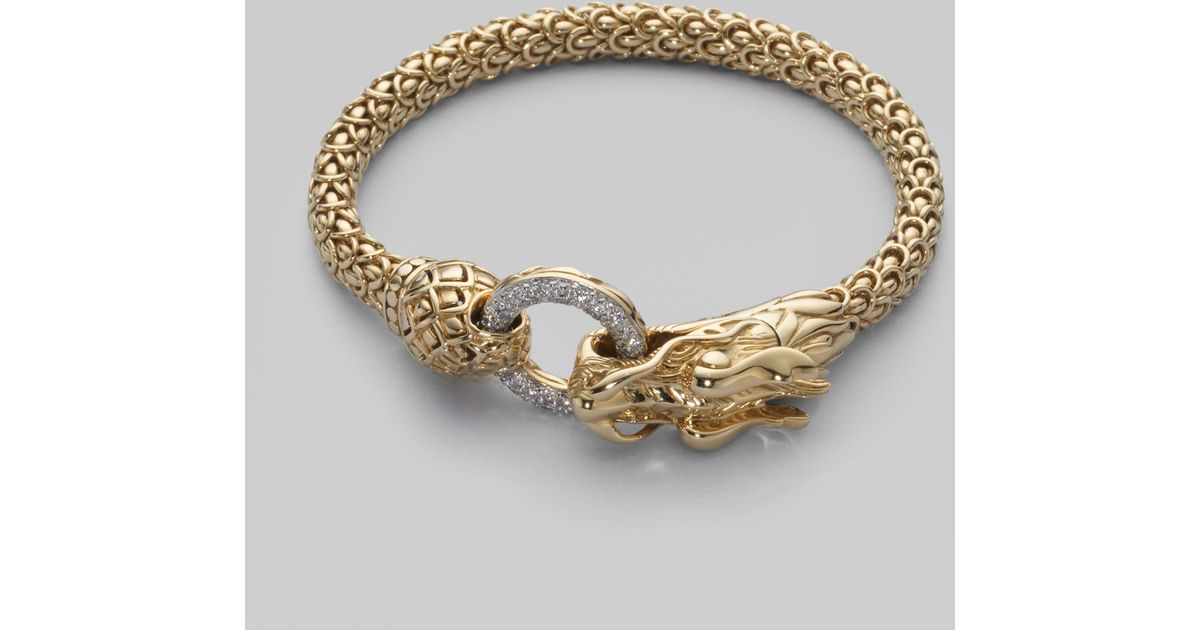 Lyst John Hardy Diamond 18k Gold Dragon Bracelet In Metallic