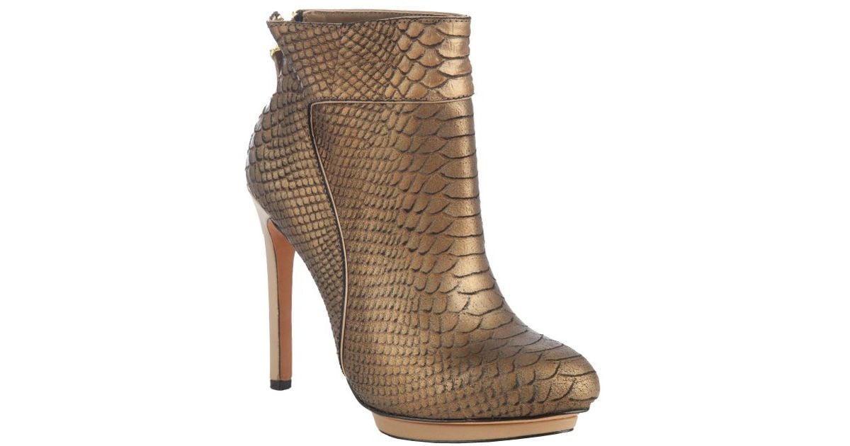 Lyst - Badgley mischka Bronze Snake Embossed Leather Fido Ankle Booties