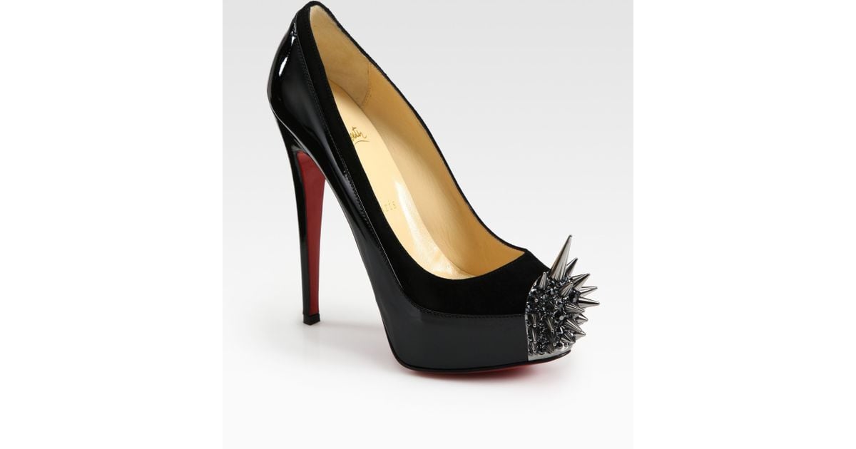 Christian louboutin Asteroid Suede and Patent Leather Spike Pumps ...