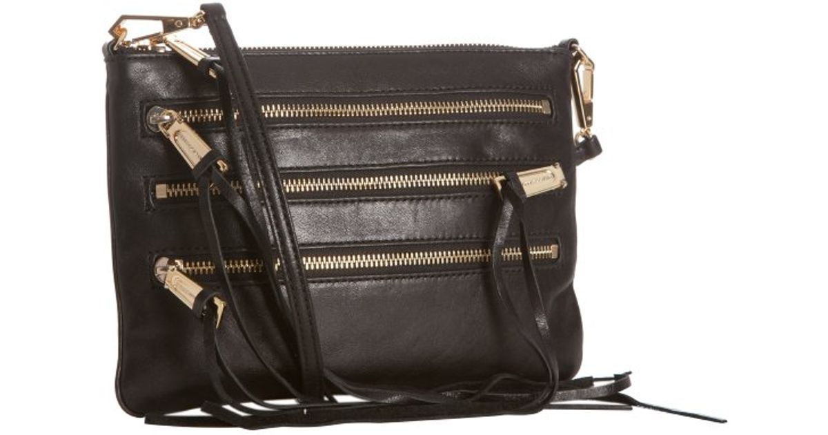 Rebecca minkoff 3-zip Rocker Leather Crossbody Bag in Black | Lyst