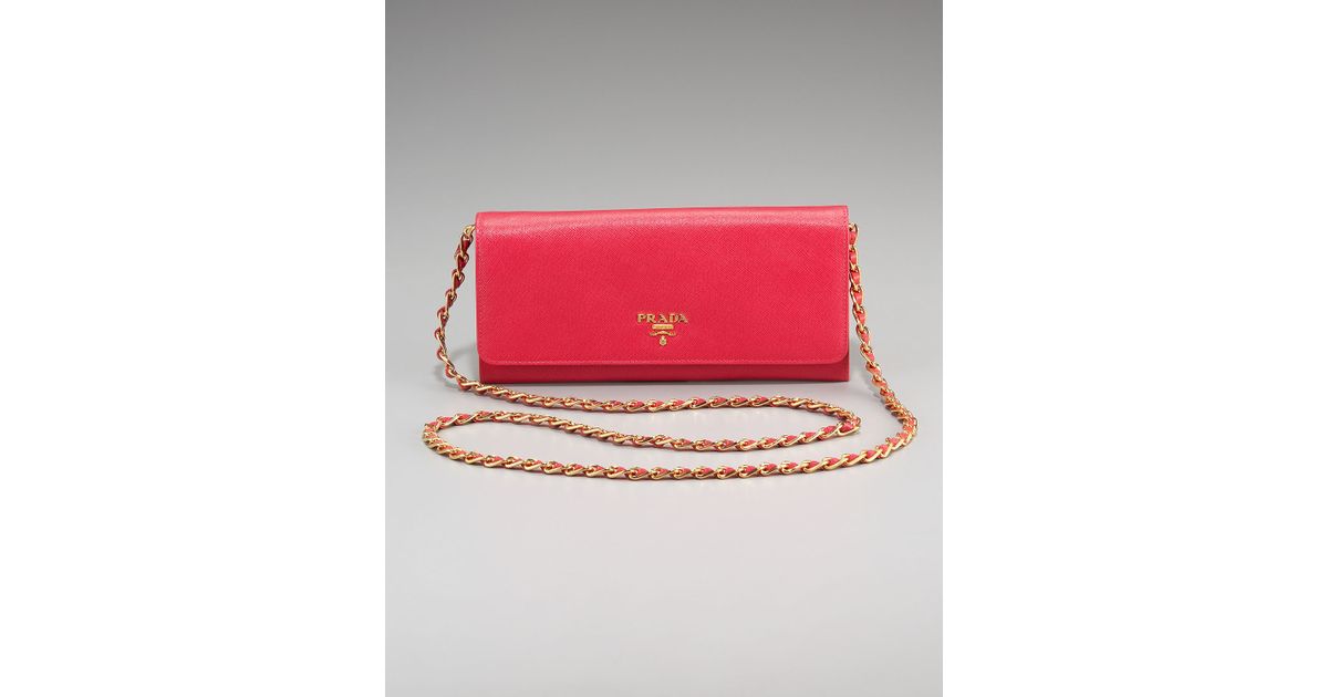 prada saffiano chain crossbody wallet