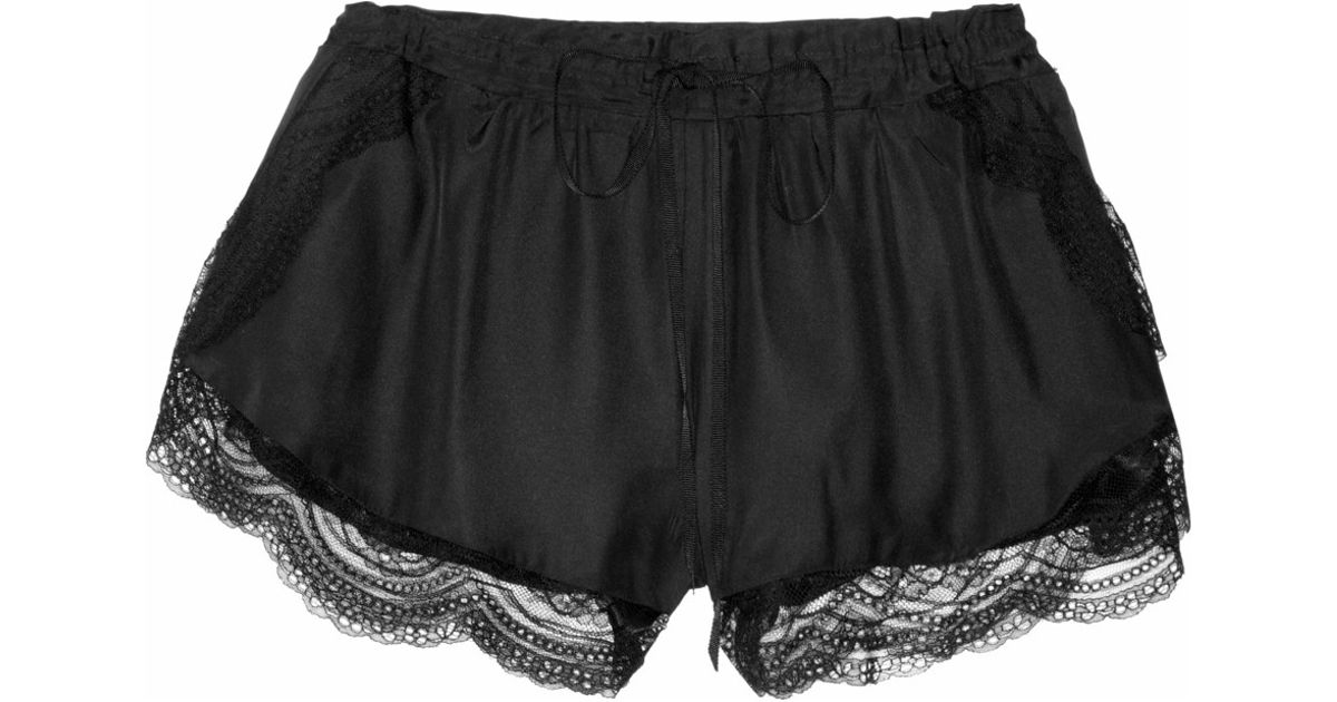 Lyst - Lover Silk and Lace Shorts in Black