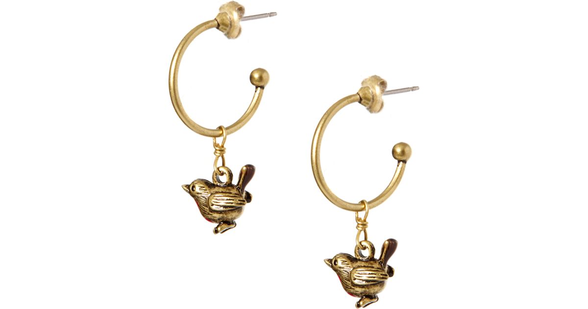 Lyst Cath Kidston Antique Br Robin Hoop Earrings In Metallic