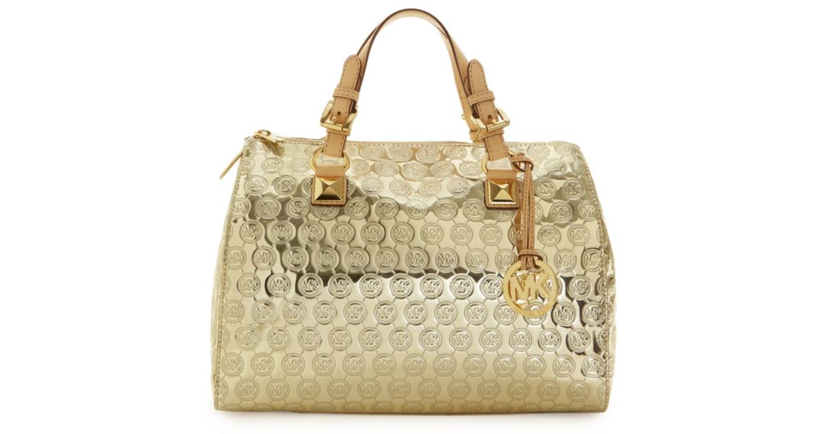 Lyst Michael Kors Jet Set Monogram Grayson Satchel In Metallic