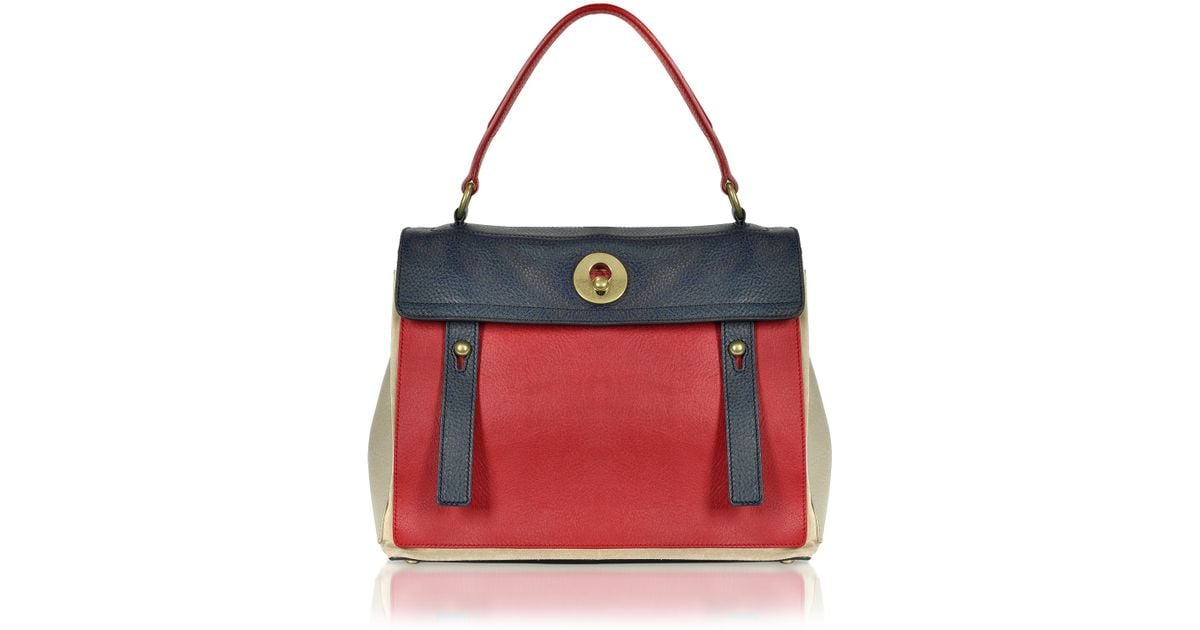 Saint laurent Muse Two Medium Leather Colorblock Satchel in Red | Lyst  