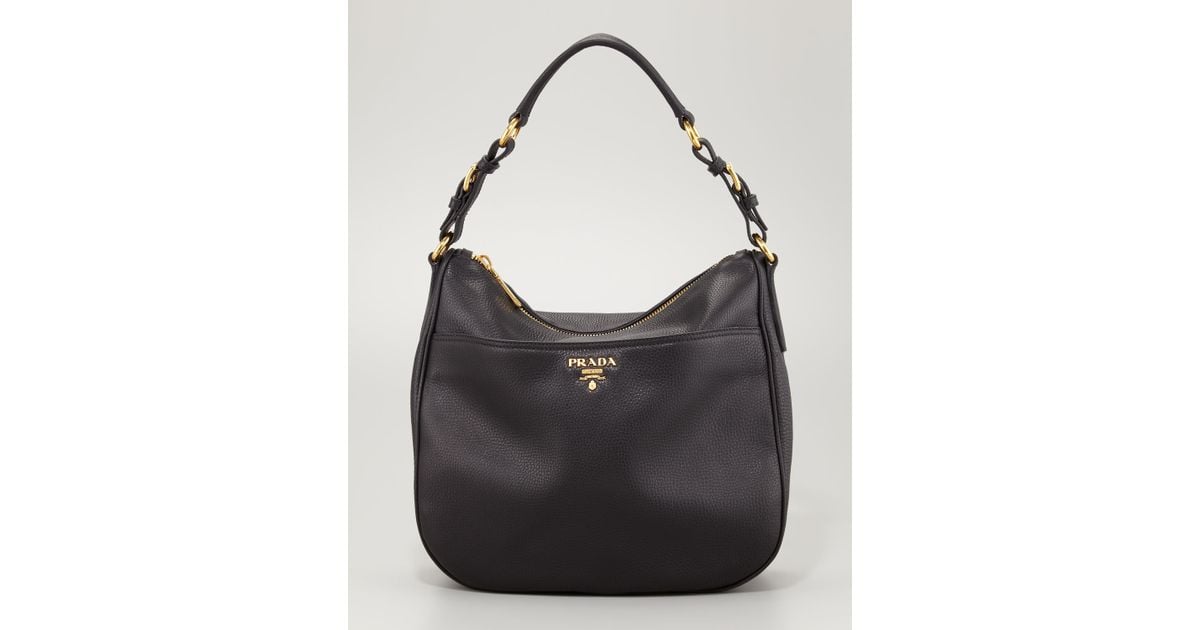 Prada Vitello Daino Frontpocket Hobo in Black | Lyst