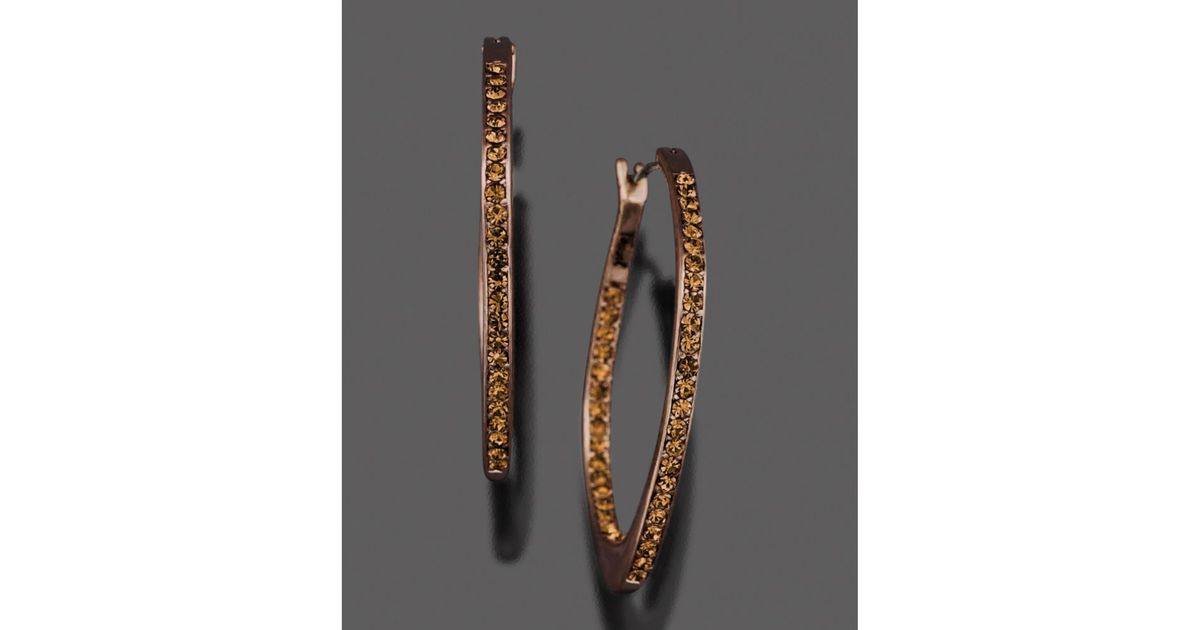 Lyst Fossil Brown Crystal Hoop Earrings In