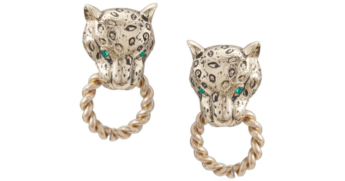 Lyst Carolee Gold Tone Panther Doorknocker Earrings In Metallic