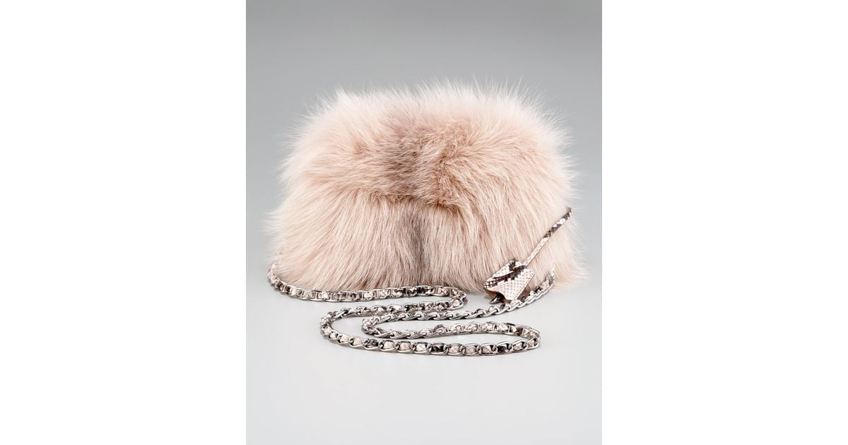 black saffiano leather bag - Prada Fox Fur Clutch in Pink (soft pink) | Lyst