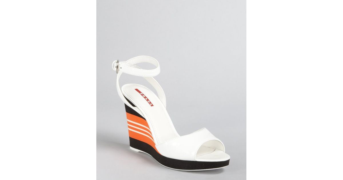 Prada Prada Sport White Patent Leather Vernice Platform Sandals in ...  