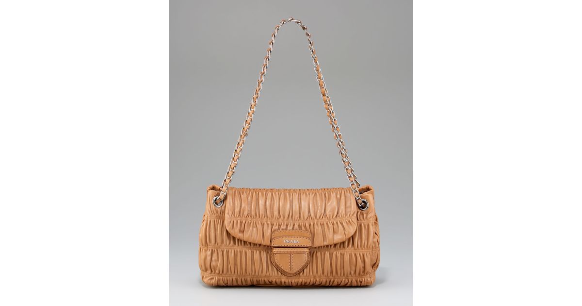 Prada Napa Gaufre Chain Shoulder Bag, Canne in Brown (401 canne ...