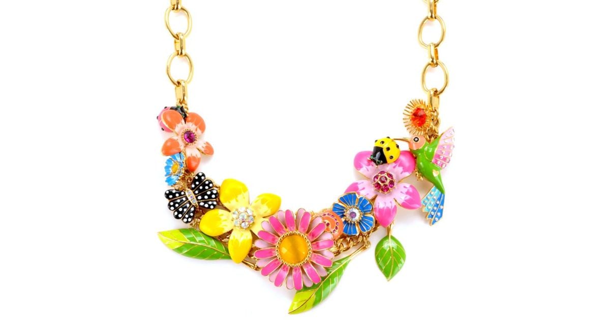 Betsey Johnson Multi Flower Statement Necklace In Multicolor Lyst