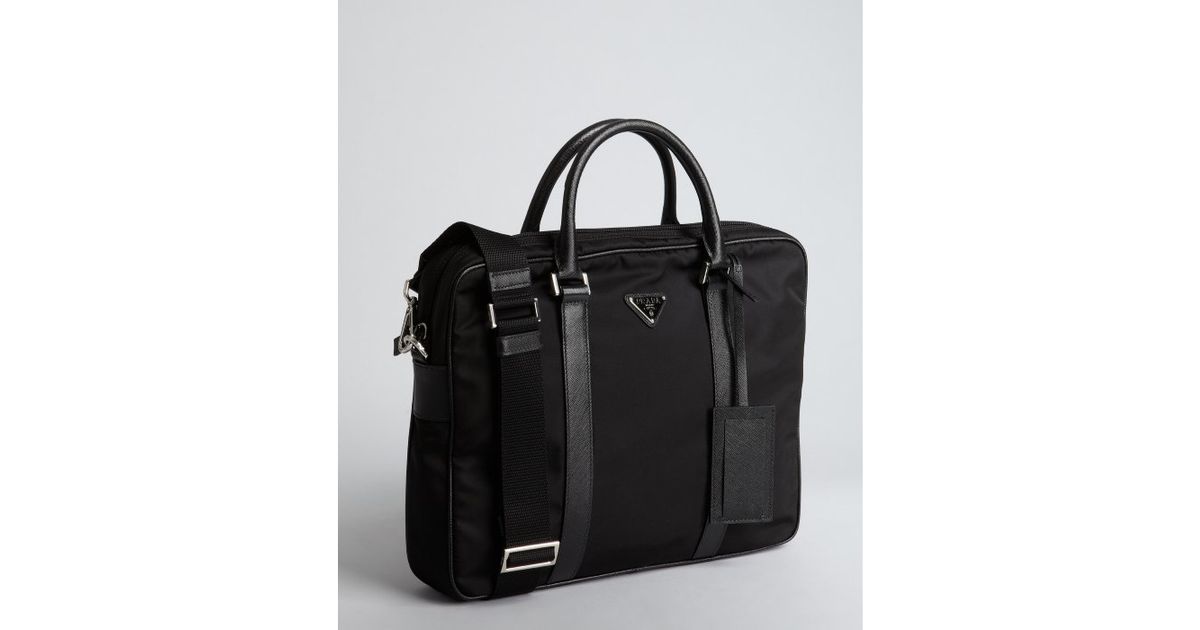 Prada Black Nylon Saffiano Leather Trim Convertible Briefcase in ...  