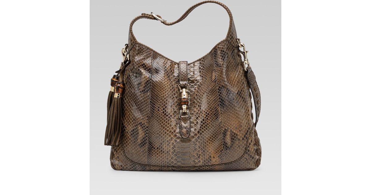 Gucci New Jackie Smog Python Shoulder Bag In Brown Lyst