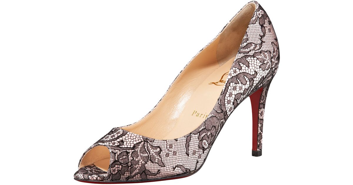 Christian louboutin Peeptoe Lace Pump in Gray Lyst