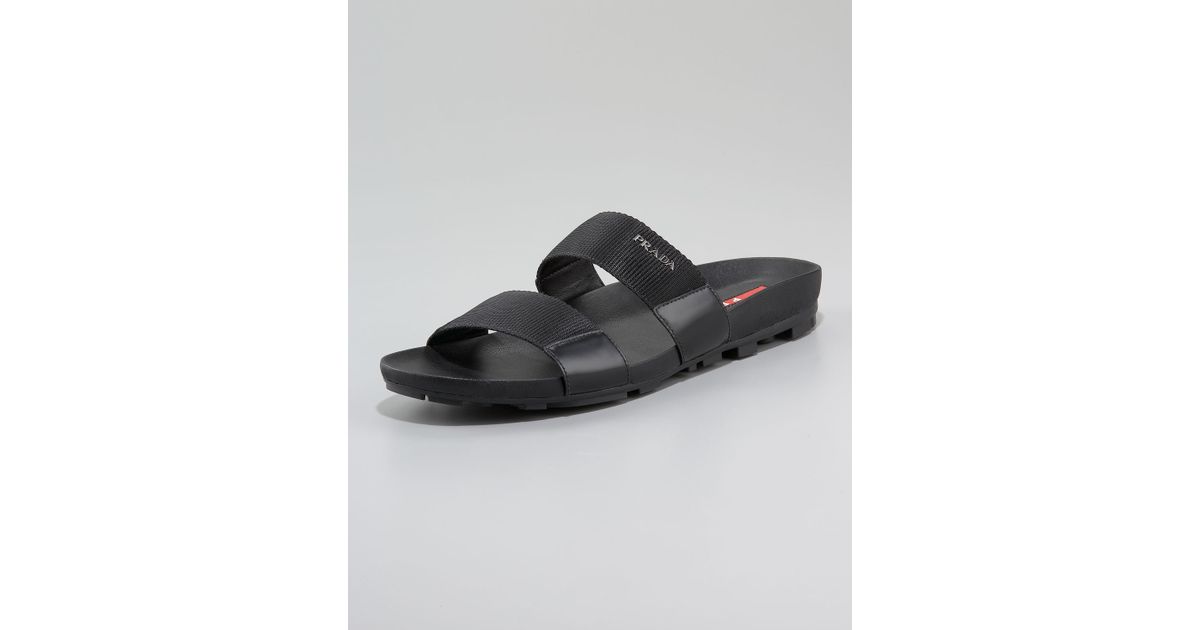 Prada Twoband Slide Sandal in Black for Men | Lyst