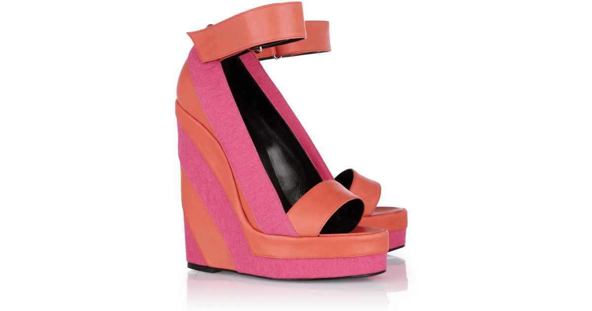 Lyst - Pierre Hardy Canvas and Leather Platform Wedge Sandals in Pink
