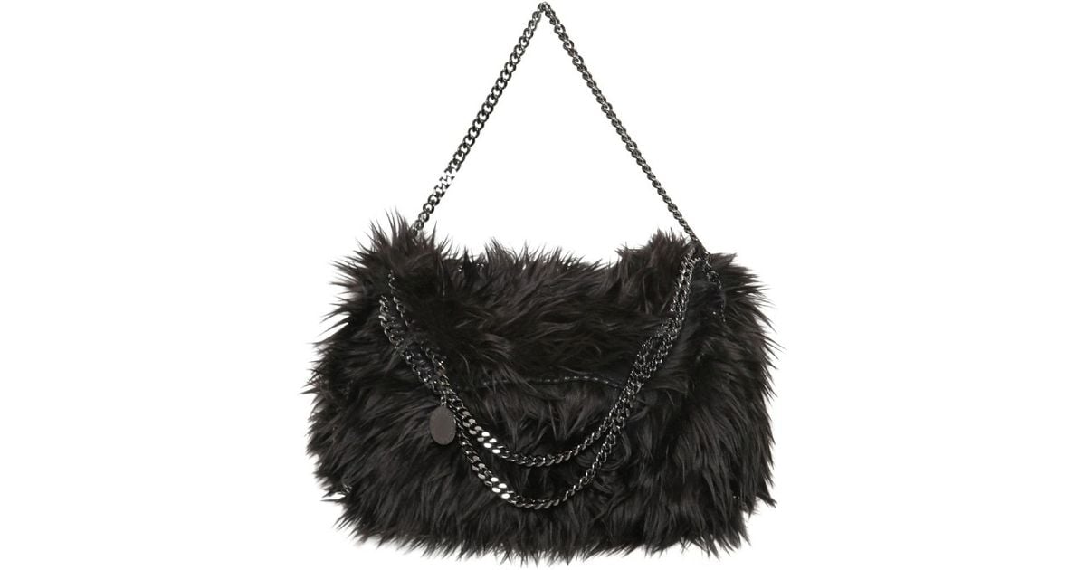 Lyst Stella Mccartney Falabella Three Chain Faux Fur Bag In Black