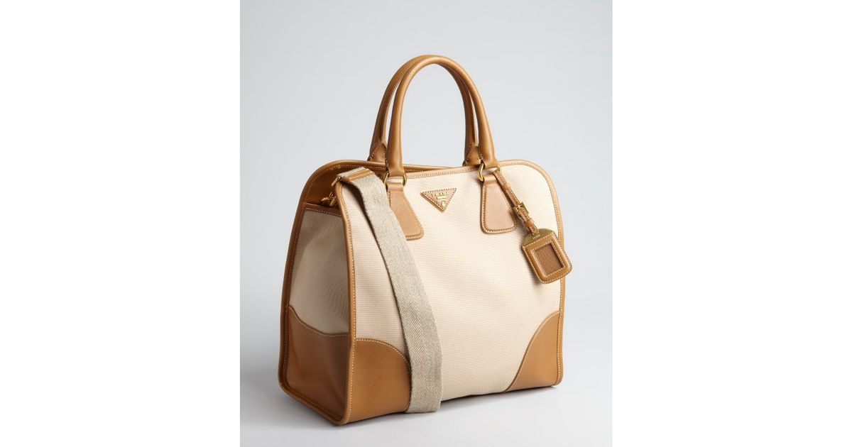 Prada Hemp and Caramel Canvas Top Handle Doctor Bag in Brown (tan ...  