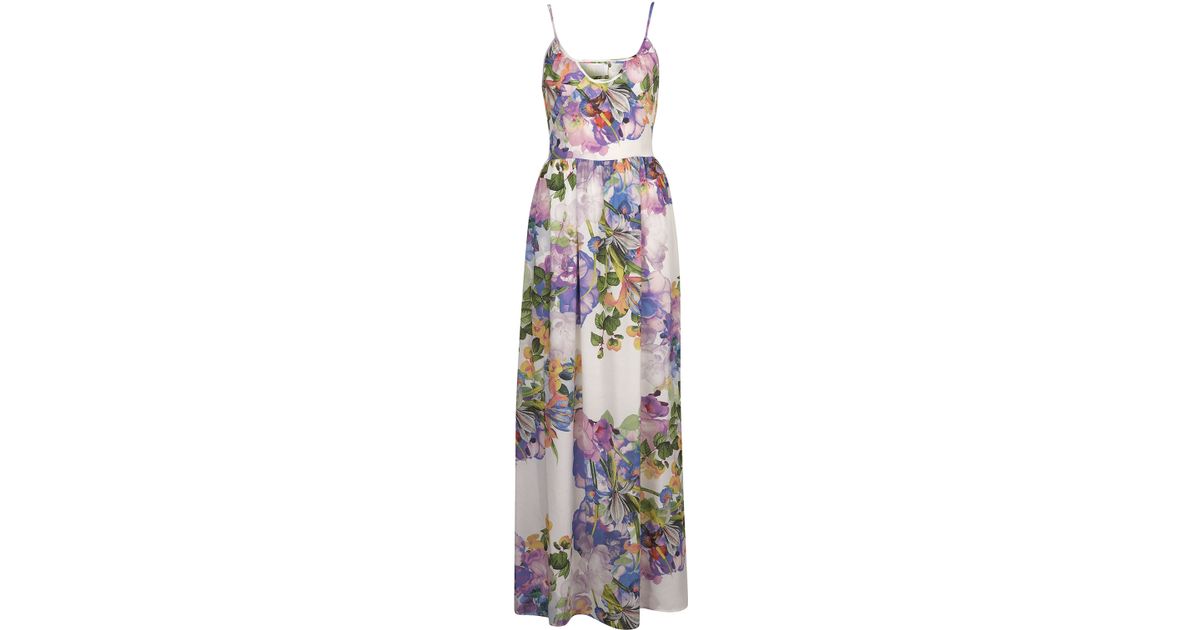 Lyst - Topshop Floral Print Cutout Maxi Dress in White