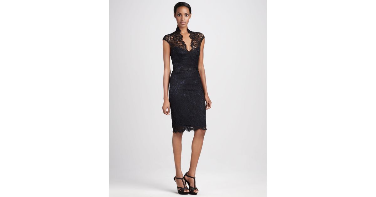 Theia Lace Cocktail Dress In Black Lyst 9195