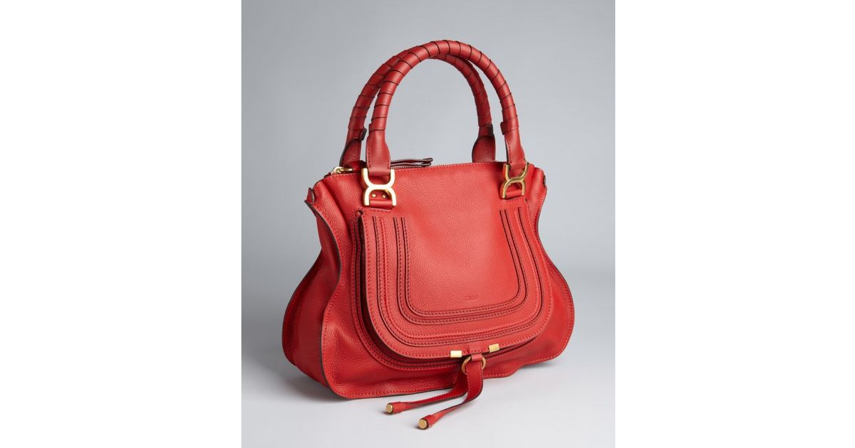 Chlo Calfskin Marcie Top Handle Bag in Red (poppy) | Lyst