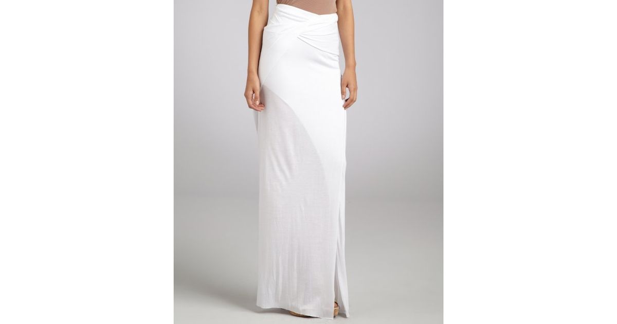 Lyst - Helmut Lang White Jersey Twist Side Slit Maxi Skirt in White