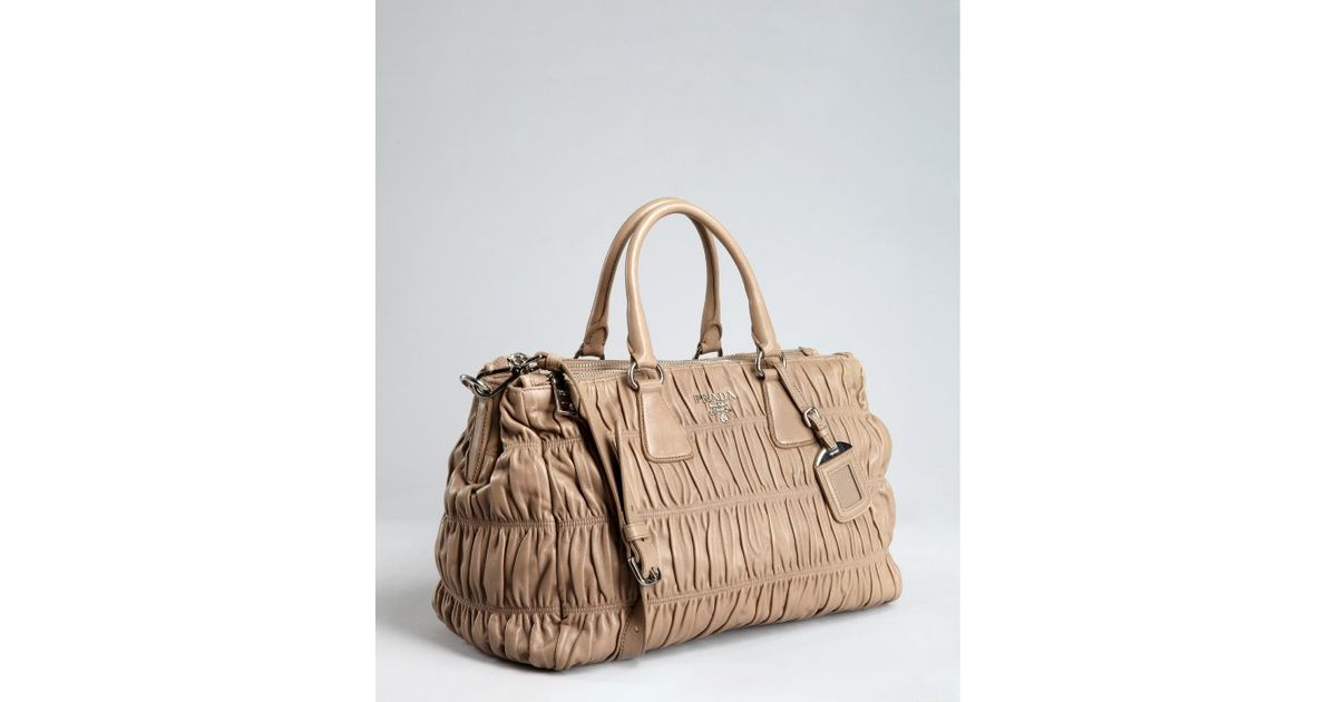 Prada Gaufre Pleated Leather Crossbody Tote in Brown | Lyst