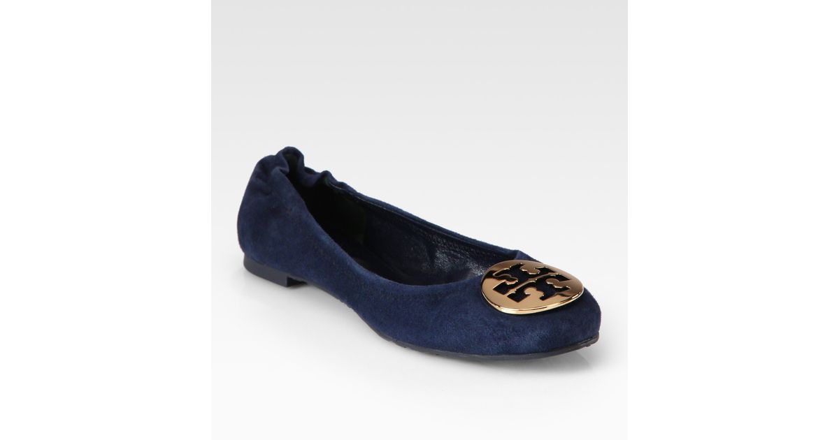 Lyst - Tory Burch Reva Suede Logo Ballet Flats in Blue