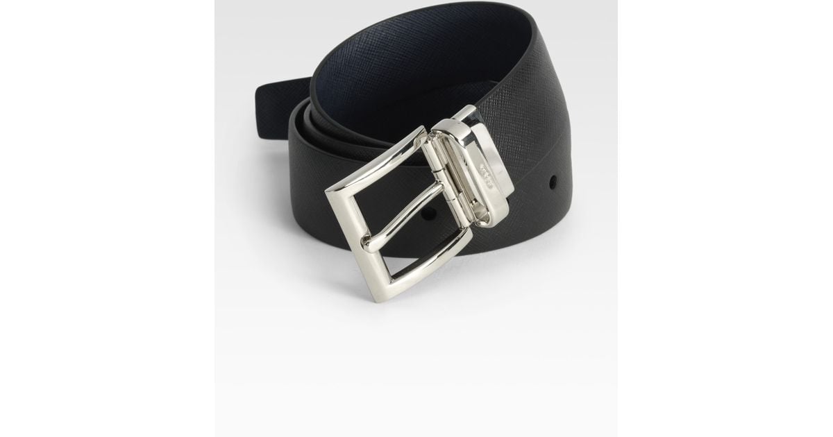 Prada Reversible Saffiano Leather Belt in Black for Men | Lyst  