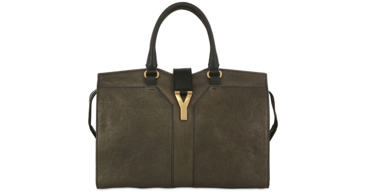 Saint laurent Medium Cabas Chyc Metallic Leather Bag in Gray ...  