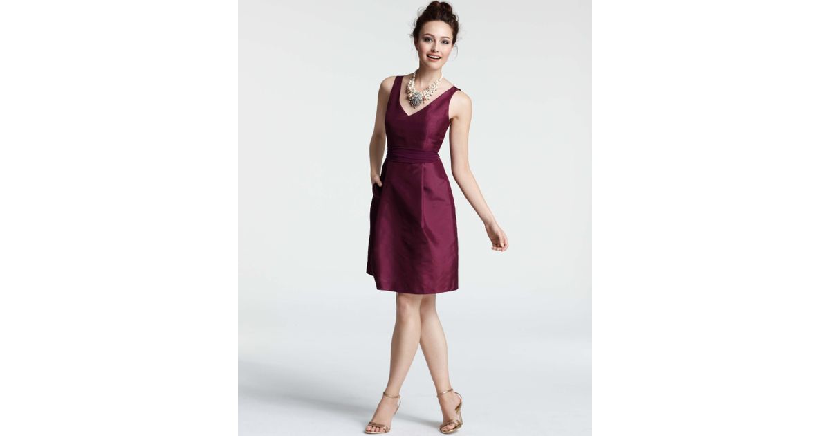 Lyst Ann Taylor Silk Dupioni Vneck Bridesmaid Dress In Red