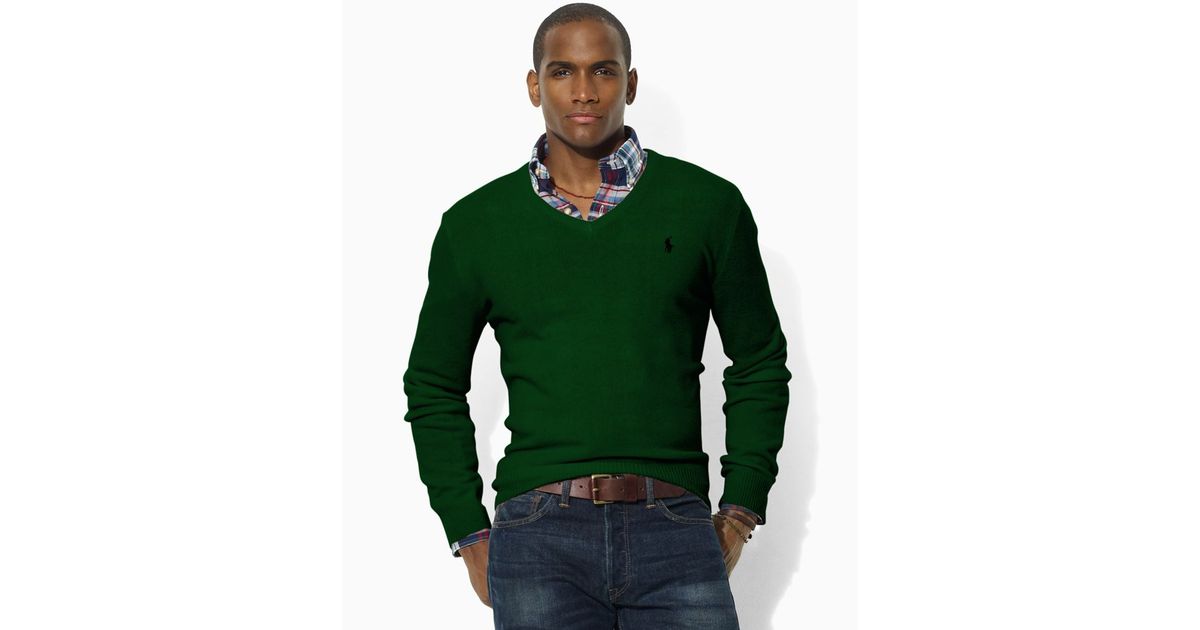 ralph lauren green v neck jumper